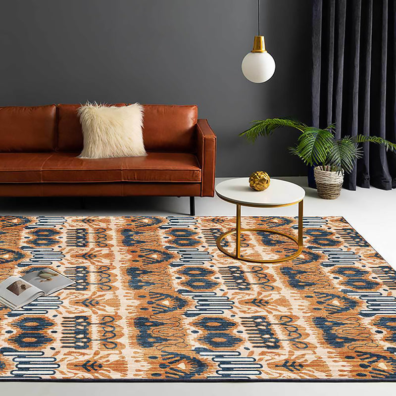 Yellow Bedroom Rug Southwest Tribal Pattern Area Rug Polyester Non-slip Stain Resistant Rug