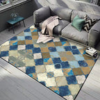 Oriental Moroccan Carpet in Blue Abstract Oil Painting Pattern Carpet Polyester Non-Slip Carpet for Home Decoration