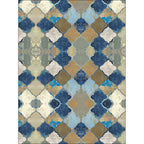 Oriental Moroccan Carpet in Blue Abstract Oil Painting Pattern Carpet Polyester Non-Slip Carpet for Home Decoration