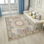 Brown Bedroom Rug Moroccan Medallion Pattern Area Rug Polyester Non-Slip Machine Washable Rug