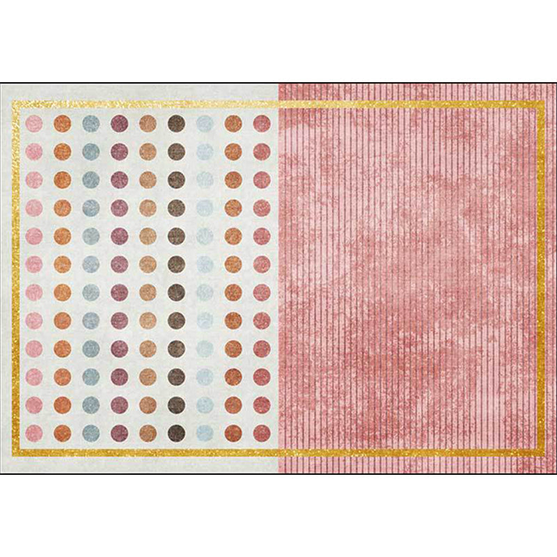 Modern living room rug in pink and gray color block dots stripes print rug polyester non-slip back rug