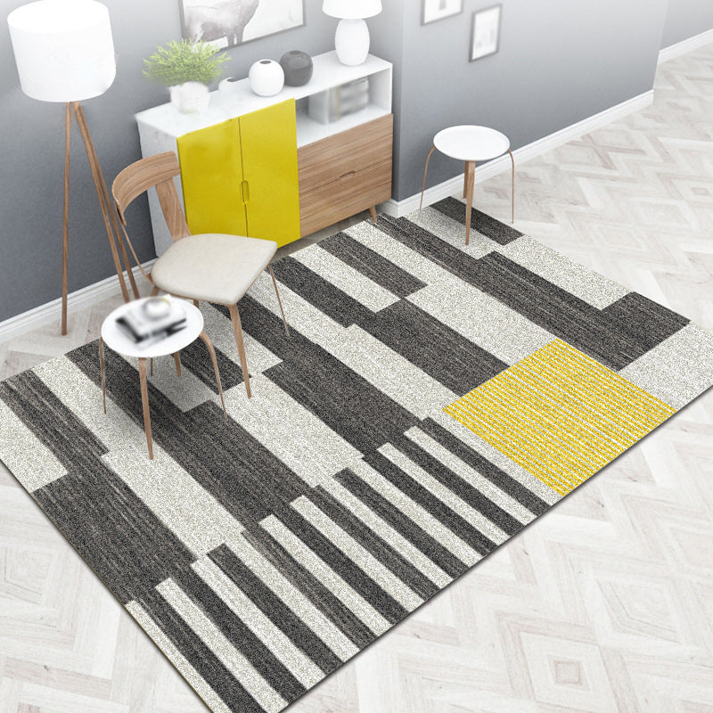 Minimalist modern rug in gray and brown geometric rectangular pattern rug polyester non-slip rug for home decor