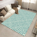 Modern living room carpet in green geometric Greek key print carpet polyester pet-friendly area rug