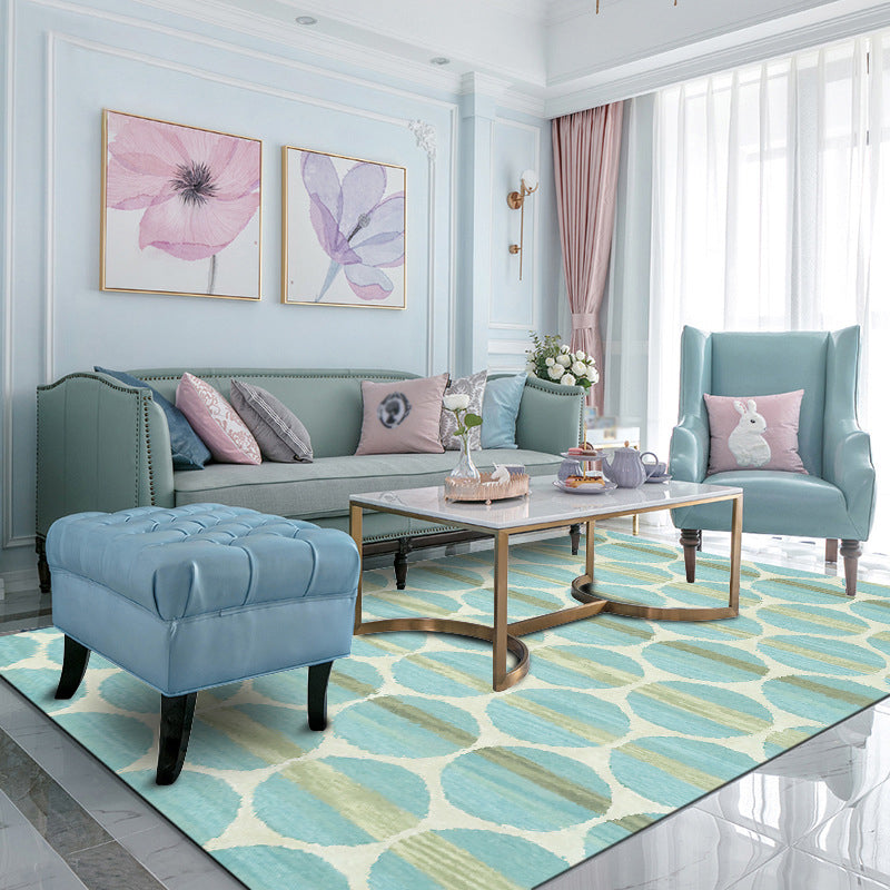 New Modern Carpet in Turquoise Geometric Circle Pattern Carpet Polyester Machine Washable Flooring for Home Decor