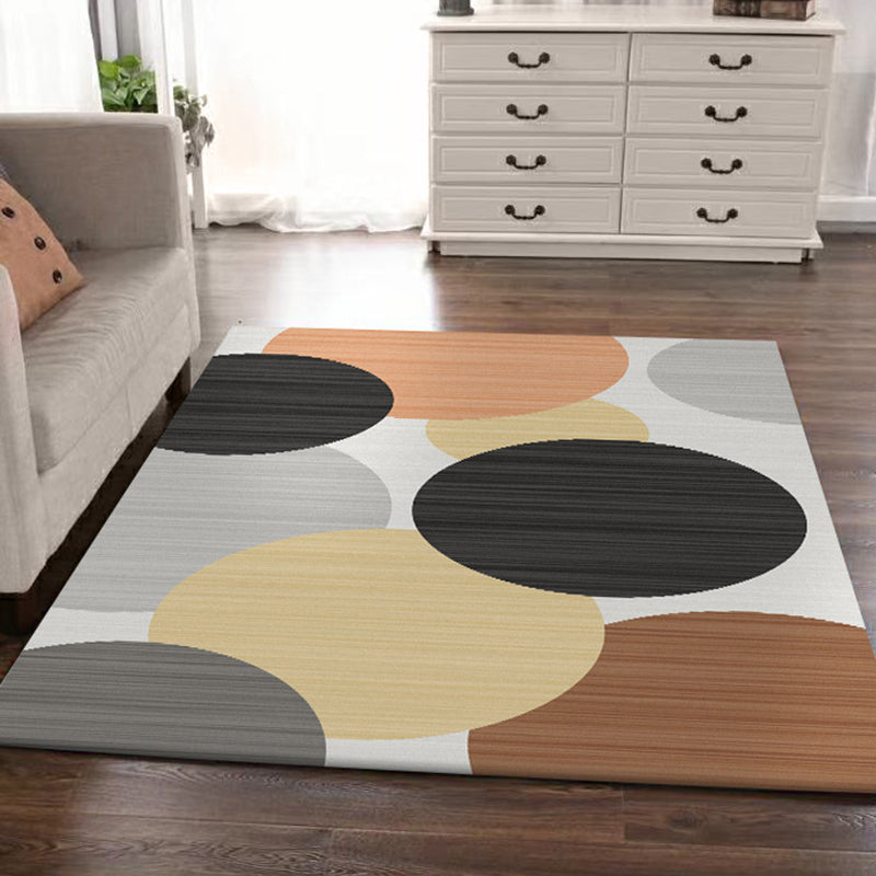 Modern living room rug in Ivory Geometric circle print rug Polyester stain resistant washable rug