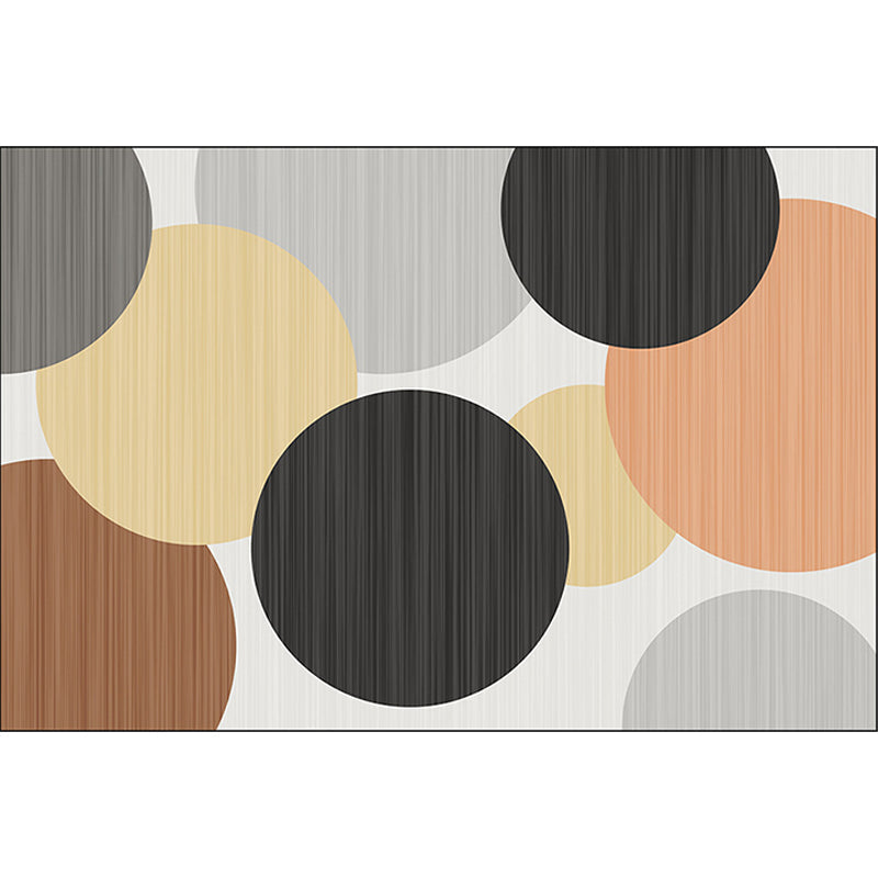 Modern living room rug in Ivory Geometric circle print rug Polyester stain resistant washable rug