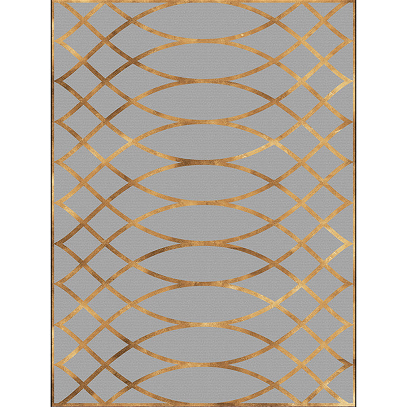 Casual modern rug in gray geometry curved lines pattern rug polyester pet-friendly rug for home decor