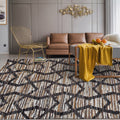 Brown Bedroom Carpet Novelty Geometry Stripes Wave Pattern Carpet Polyester Non-Slip Back Carpet