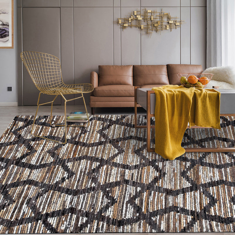 Brown Bedroom Carpet Novelty Geometry Stripes Wave Pattern Carpet Polyester Non-Slip Back Carpet