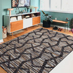 Brown Bedroom Carpet Novelty Geometry Stripes Wave Pattern Carpet Polyester Non-Slip Back Carpet