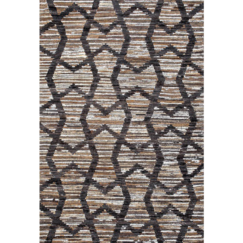 Brown Bedroom Carpet Novelty Geometry Stripes Wave Pattern Carpet Polyester Non-Slip Back Carpet