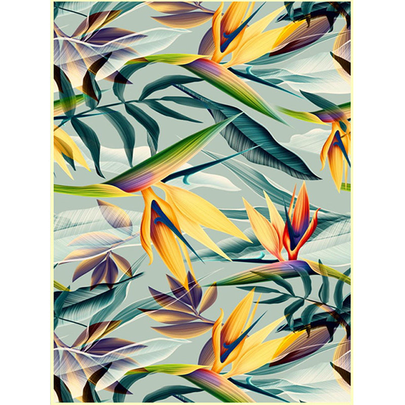 Vintage living room rug in green botanical leaf print rug polyester pet-friendly washable area rug