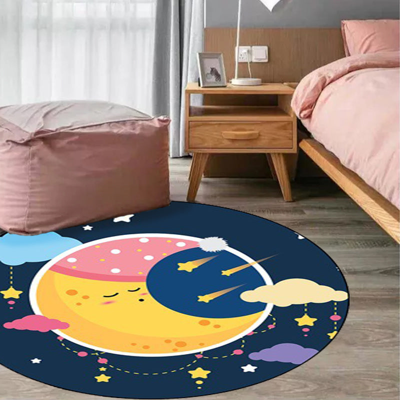 Blue Children's Room Carpet Children's Fairy Tale Moon Stars Pattern Carpet Polyester 
Non-Slip Back Carpet