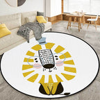White Children's Room Rug Children's Animal Lion Pattern Rug Polyester Non-Slip Backing Rug