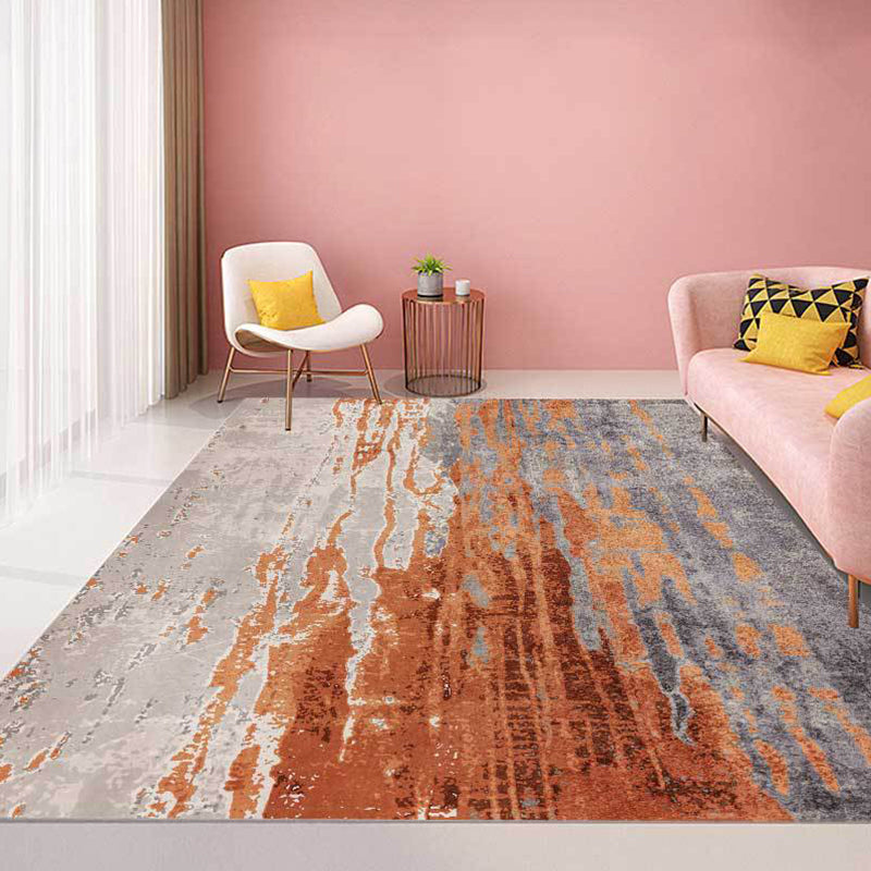Orange Bedroom Rug Modern Abstract Pattern Rug Polyester Stain Resistant Washable Carpet
