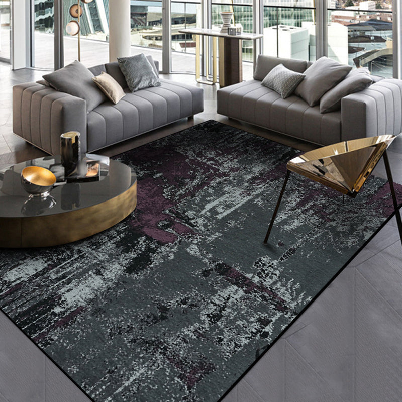 Gray Bedroom Carpet Modern Abstract Cement Pattern Area Rug Polyester Washable Non-Slip Rug