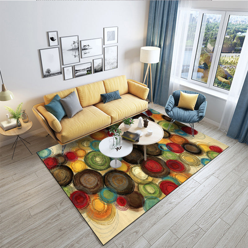 Simple modern rug in yellow abstract circle pattern rug polyester non-slip washable rug for home decor