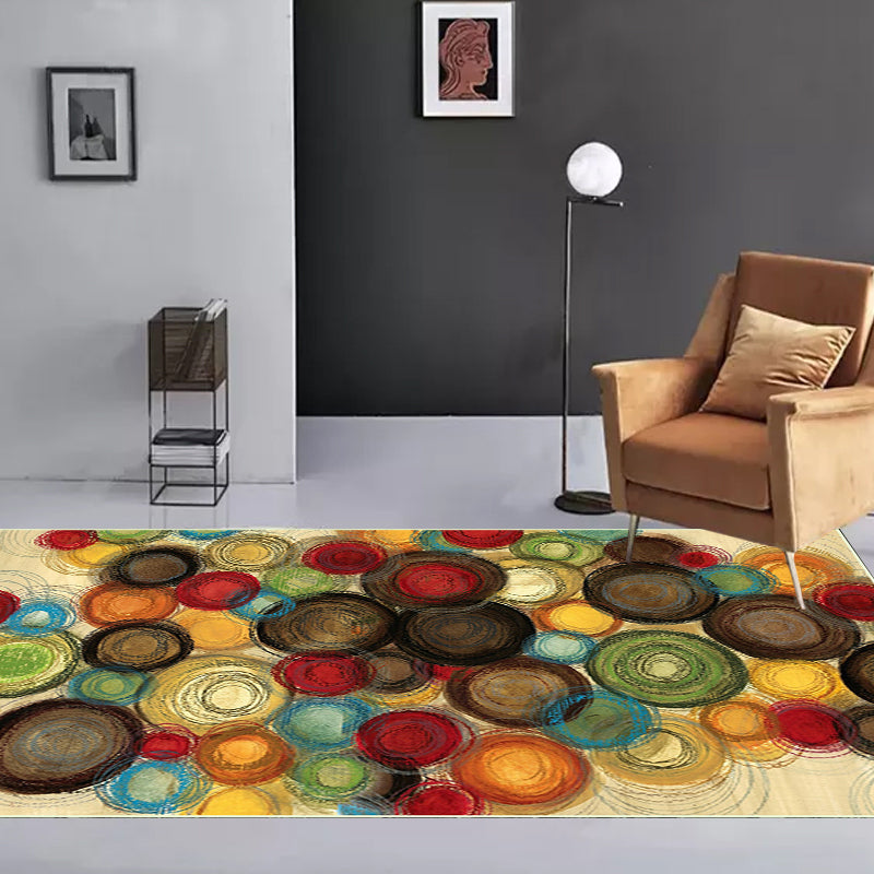Simple modern rug in yellow abstract circle pattern rug polyester non-slip washable rug for home decor