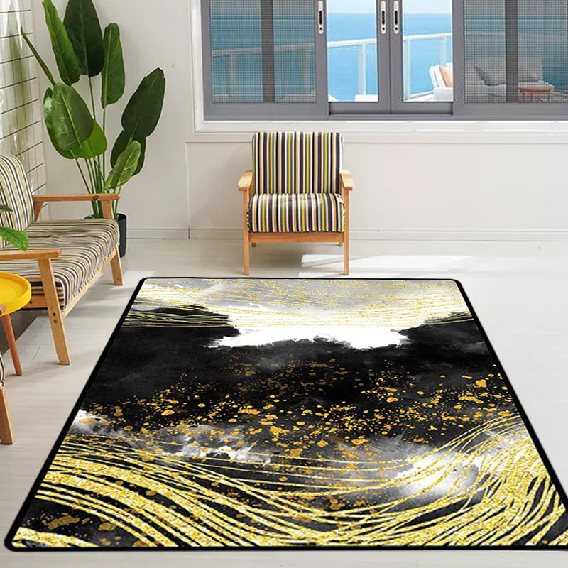 Black and white bedroom rug Modern abstract ink painting line bird pattern area rug polyester washable rug