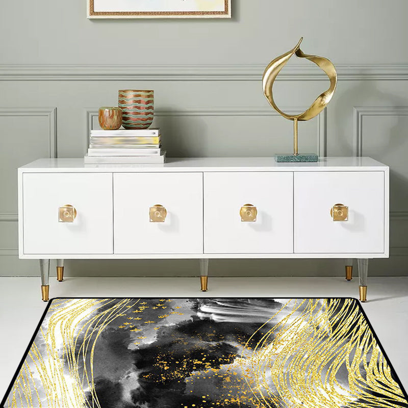Black and white bedroom rug Modern abstract ink painting line bird pattern area rug polyester washable rug