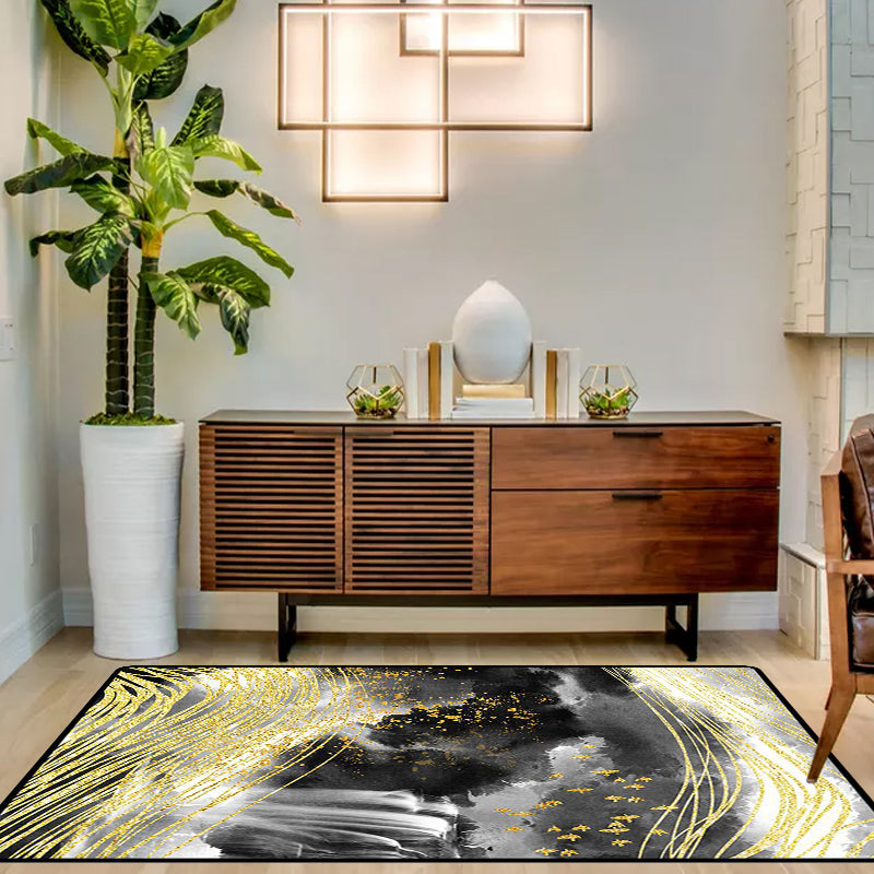 Black and white bedroom rug Modern abstract ink painting line bird pattern area rug polyester washable rug
