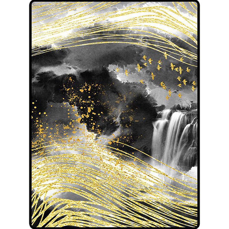 Black and white bedroom rug Modern abstract ink painting line bird pattern area rug polyester washable rug