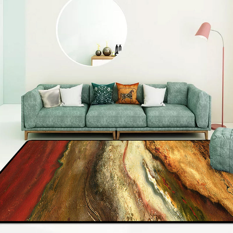 Modern living room rug in red and green Abstract stone texture printed rug Polyester non-slip rug