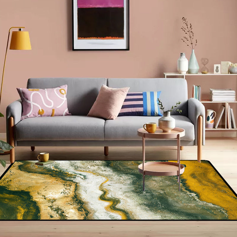 Modern living room rug in red and green Abstract stone texture printed rug Polyester non-slip rug