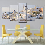 White Santorini Houses Wall Art Multi-Part Globally Inspired Bedroom Canvas Print