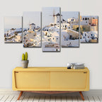 White Santorini Houses Wall Art Multi-Part Globally Inspired Bedroom Canvas Print