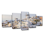 White Santorini Houses Wall Art Multi-Part Globally Inspired Bedroom Canvas Print