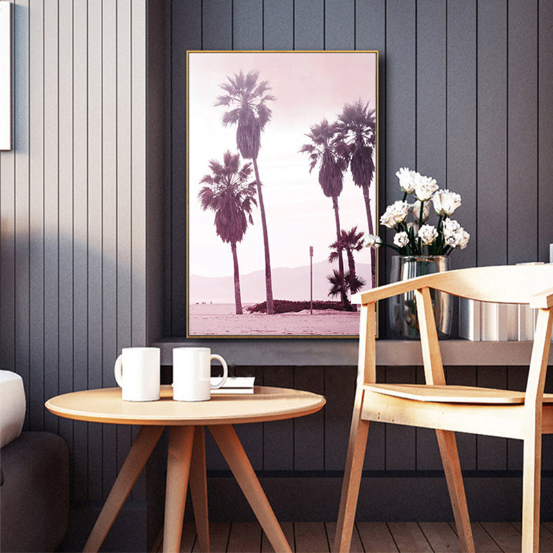 Pink Tropix Canvas Wall Art Areca Nut Palm at the Beach Landscape Wall Decoration for the Living Room