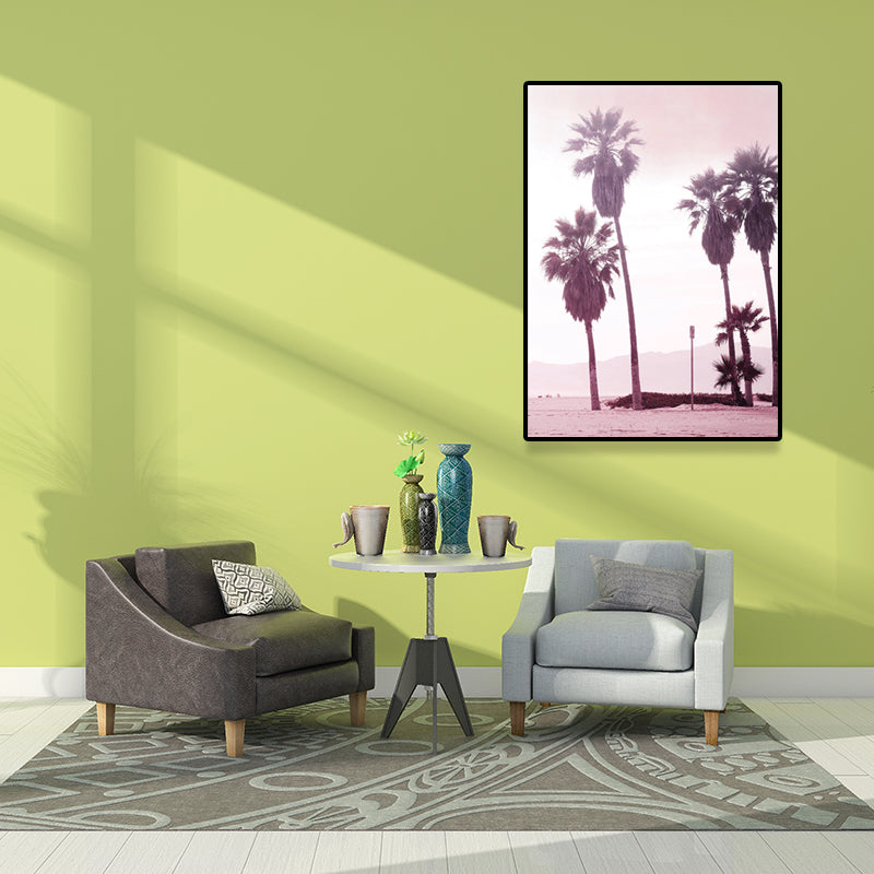 Pink Tropix Canvas Wall Art Areca Nut Palm at the Beach Landscape Wall Decoration for the Living Room