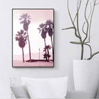 Pink Tropix Canvas Wall Art Areca Nut Palm at the Beach Landscape Wall Decoration for the Living Room