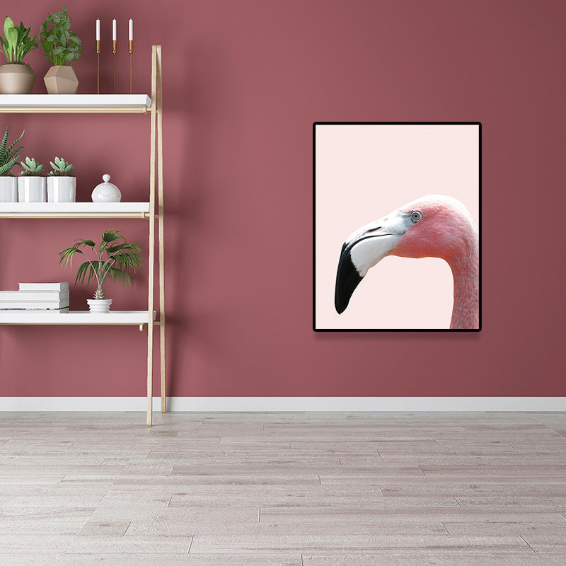 Head of Flamingo Canvas Print Tropical Texture Family Room Wall Art in Pink