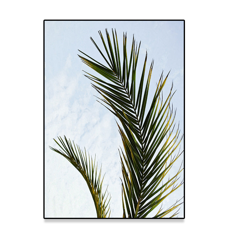 Tropics Palm Tree Branch Canvas Green-Blue Textured Wall Decoration for Dining Room