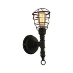 Vintage Industrial Coated Wall Lamp 1 Light Metal Wall Mount Light with Water Pipe in Black for Dining Room