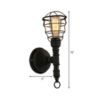 Vintage Industrial Coated Wall Lamp 1 Light Metal Wall Mount Light with Water Pipe in Black for Dining Room