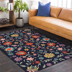 Classic floral pattern rug with leaves Marine Polyester rug Machine washable Non-slip rug for the bedroom