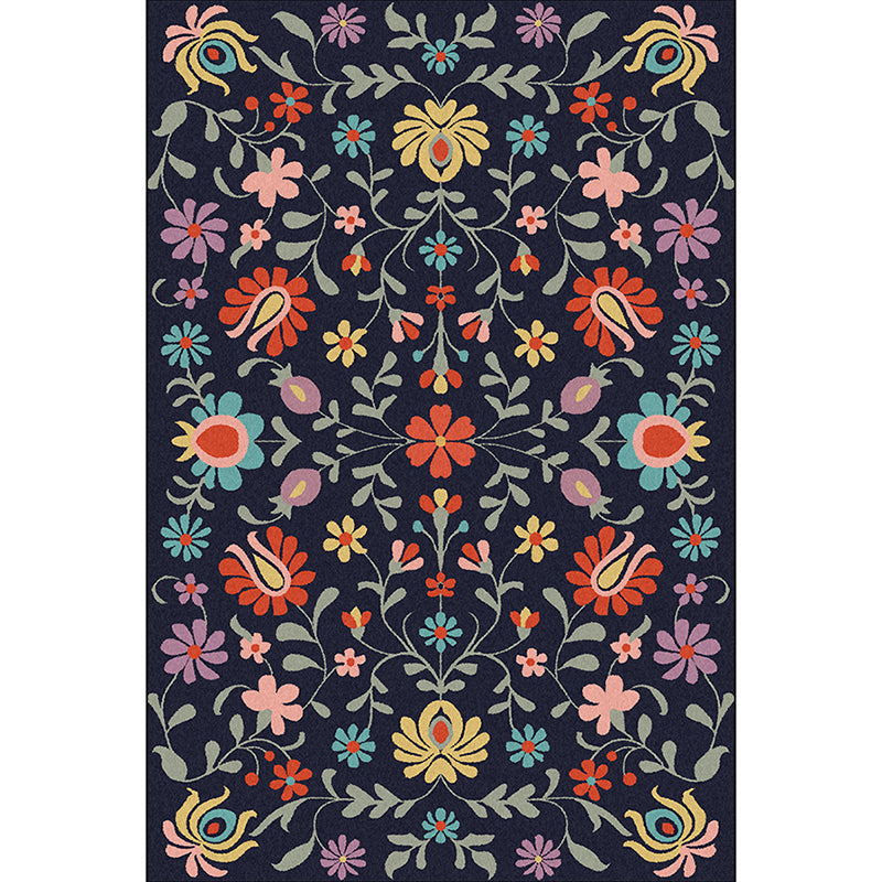 Classic floral pattern rug with leaves Marine Polyester rug Machine washable Non-slip rug for the bedroom