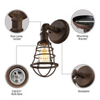 Wire Frame Iron Wall Lamp with Pipe Farmhouse 1 Head Dining Room Mini Wall Lamp in Rust