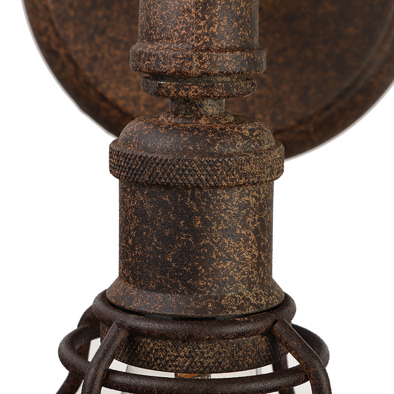 Wire Frame Iron Wall Lamp with Pipe Farmhouse 1 Head Dining Room Mini Wall Lamp in Rust