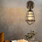 Rust Finish Mini Wall Lamp with Cage Shade Antique Style Iron 1 Light Farmhouse Wall Mount Lighting
