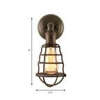 Rust Finish Mini Wall Lamp with Cage Shade Antique Style Iron 1 Light Farmhouse Wall Mount Lighting