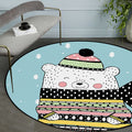 Casual Kids Rug in Blue Animals Bear Trees Pattern Rug Polyester Washable Pet Friendly Carpet for Nursery