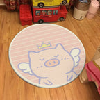 Unique Kids Rug in Pink Animal Pig Wings Stripe Pattern Rug Polyester Machine Washable Carpet for Nursery