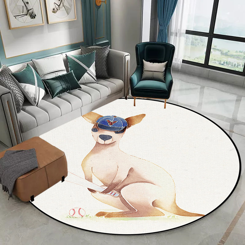 White Children's Room Rug Children's Animal Bear Dog Panda Pattern Area Rug Polyester Non-Slip Back Rug
