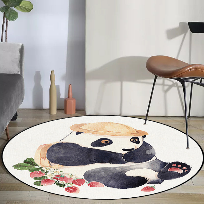 White Children's Room Rug Children's Animal Bear Dog Panda Pattern Area Rug Polyester Non-Slip Back Rug