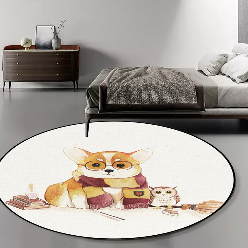 White Children's Room Rug Children's Animal Bear Dog Panda Pattern Area Rug Polyester Non-Slip Back Rug