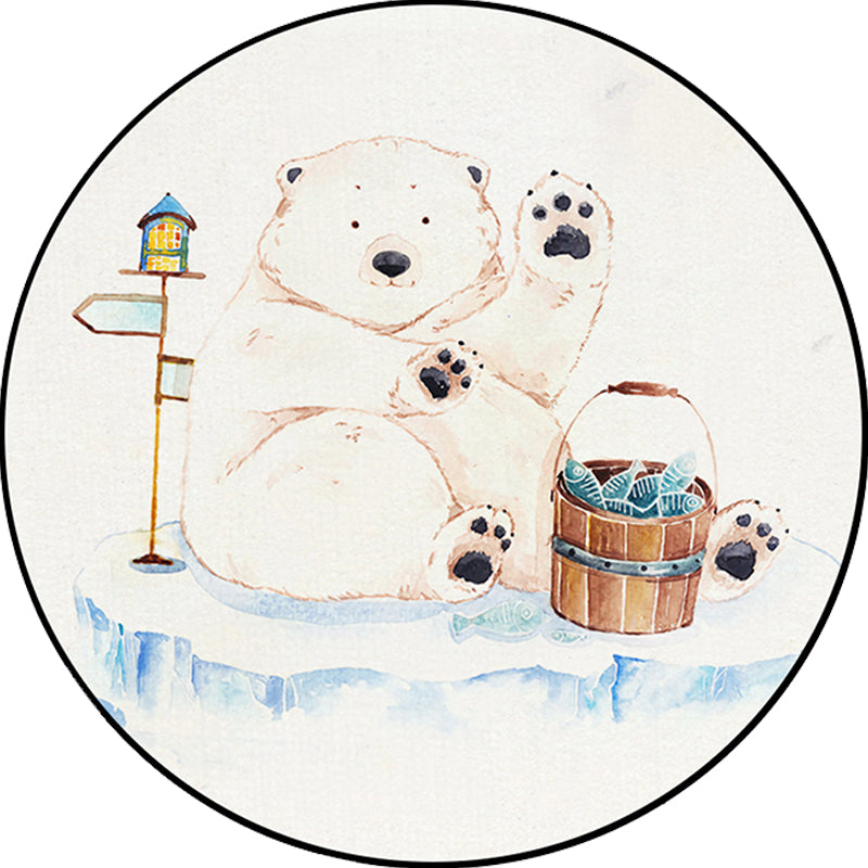 White Children's Room Rug Children's Animal Bear Dog Panda Pattern Area Rug Polyester Non-Slip Back Rug